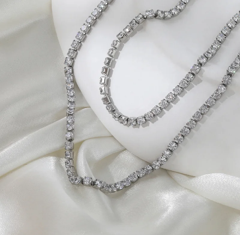 TENNIS SILVER - Silver Plated Zircon Necklace or Bracelet