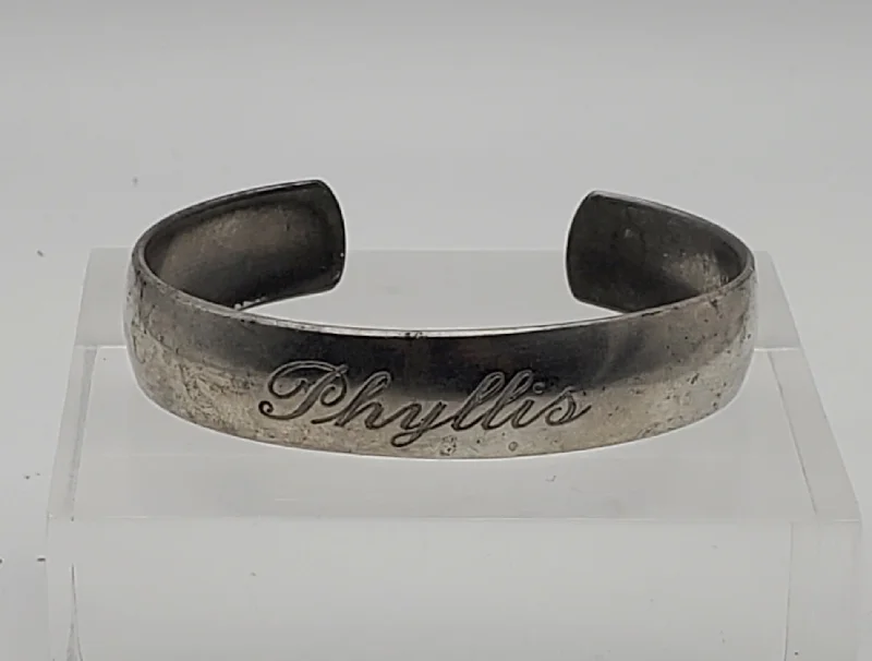 Vintage Raymond Pewter Monogrammed Cuff Bracelet "Phyllis"