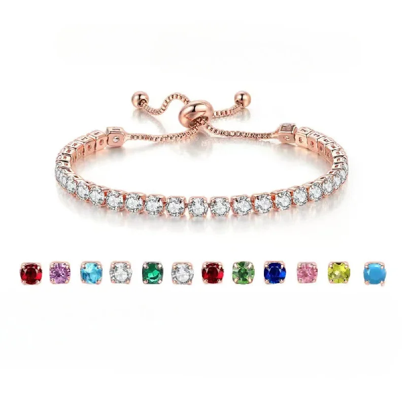 Wholesale 4mm round single row full diamond adjustable crystal tennis birthstone copper bracelet