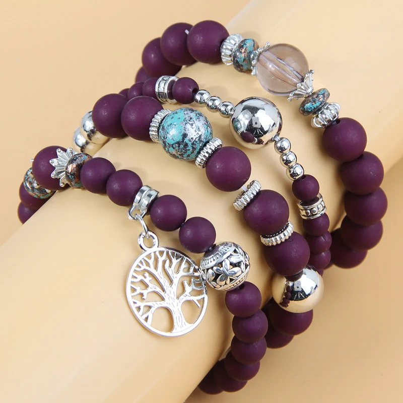 Wholesale Alloy Tree of Life Pendant Frosted Bead Multilayer Bracelet