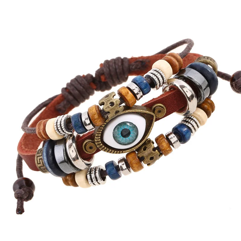 Wholesale Jewelry Beaded Eyes Leather Bracelet