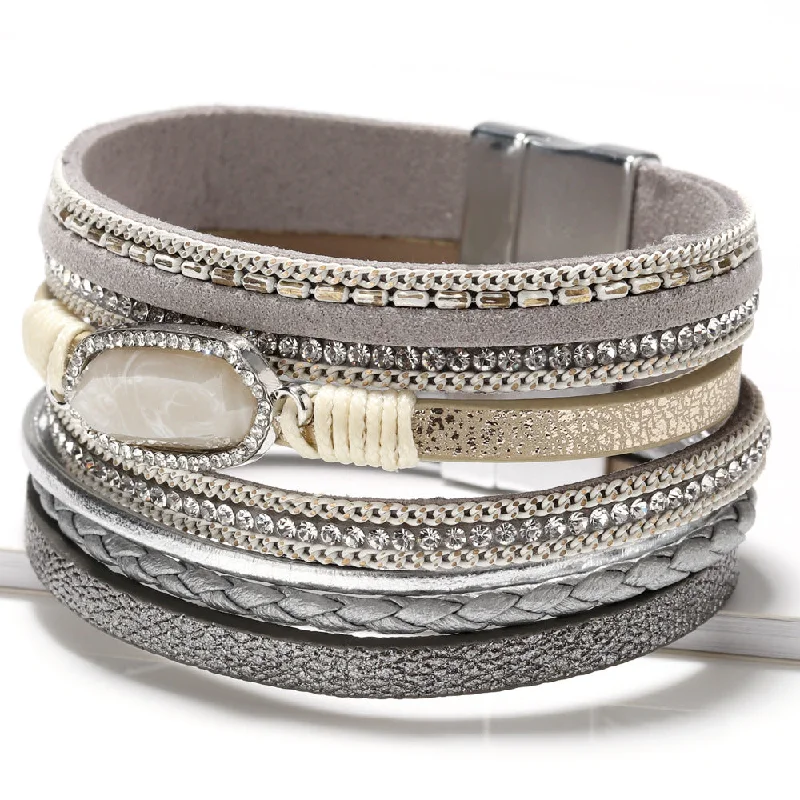 Wholesale Bohemian Multi-layer Woven Crystal Accessories Leather Bracelets