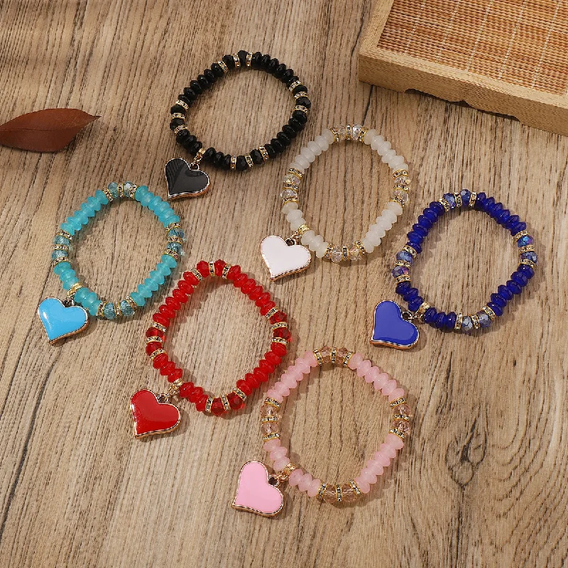 Wholesale Bohemian Natural Stone Love Pendant Beaded Bracelet