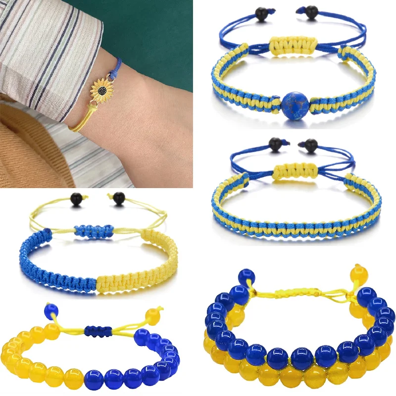 Wholesale Creative Beads Yellow Blue Handwoven Bracelet