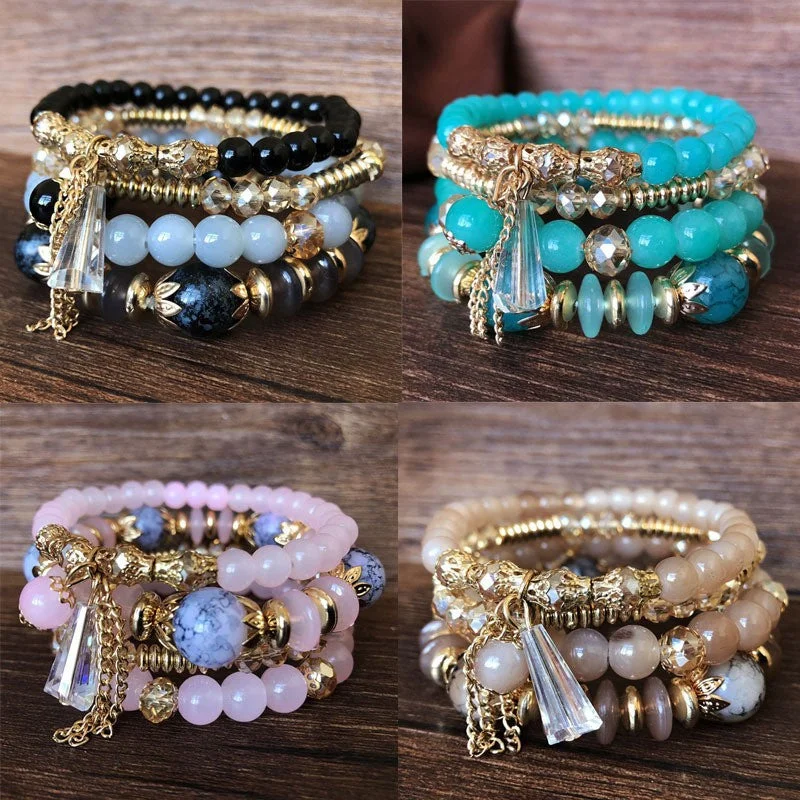 Wholesale Crystal Bracelet 4pcs Multilayer Beaded Bracelet