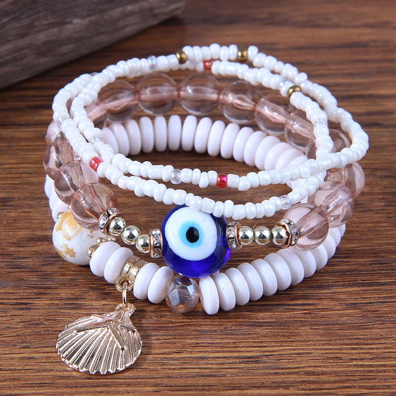 Wholesale Devil's Eye Shell Pendant Multilayer Resin Alloy Bracelet