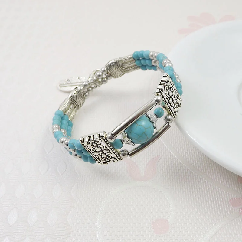 Wholesale Exaggerated Ethnic Style Fashion Tibetan Silver Miao Silver Turquoise Bracelet