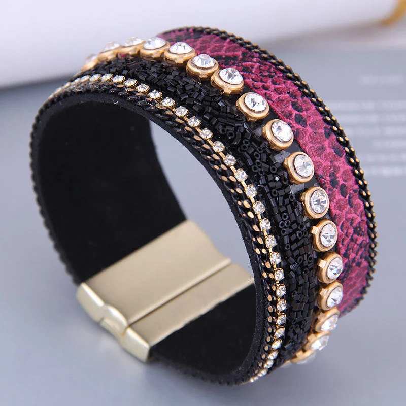 Wholesale Leather Diamond Magnetic Buckle Alloy Bracelet