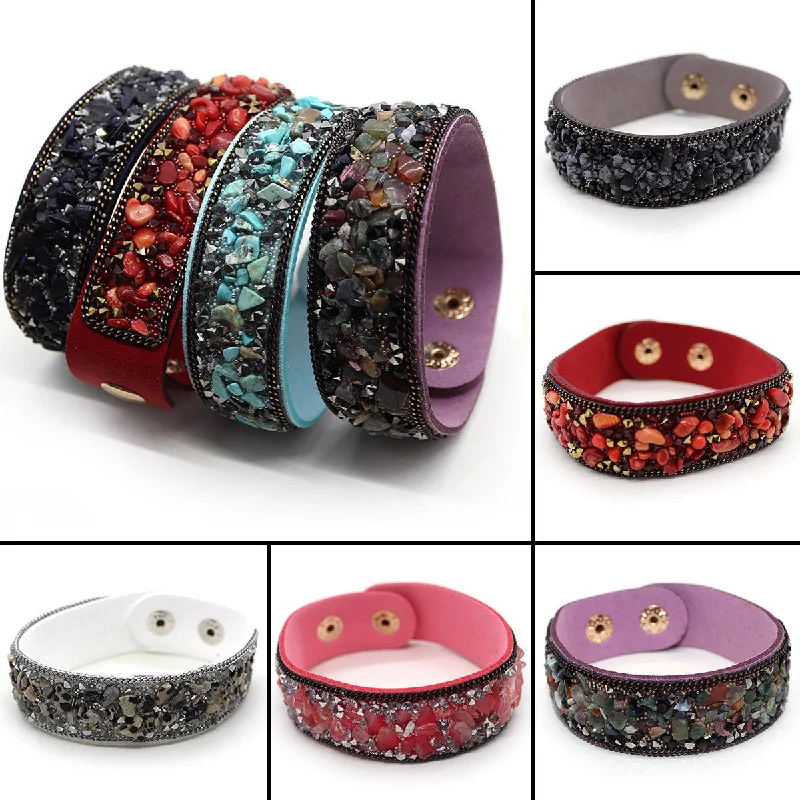 Wholesale Leather Inlaid Gravel Bracelet