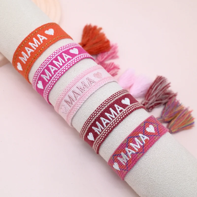 Wholesale Mother's Day MAMA Fabric Woven Bracelet