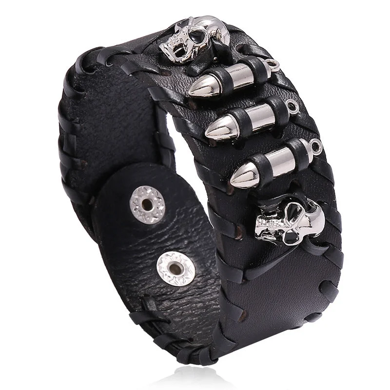 Wholesale Motorcycle Skull Leather Bracelet