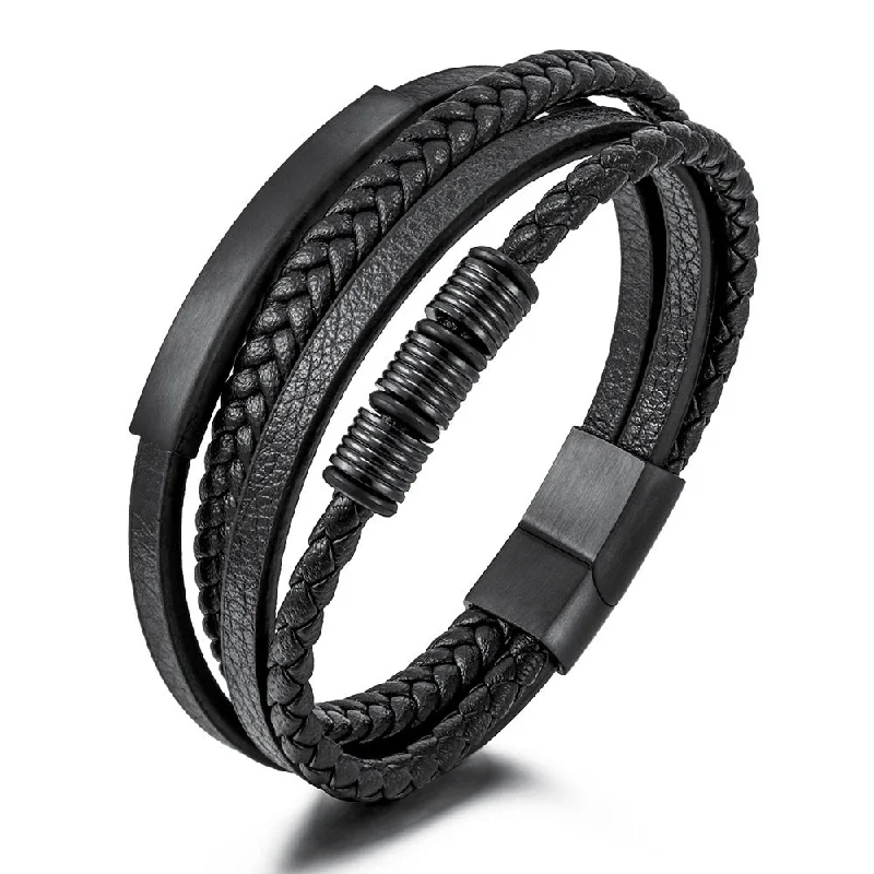 Wholesale Multi-layer Black Woven Popular Men's Leather Bracelet