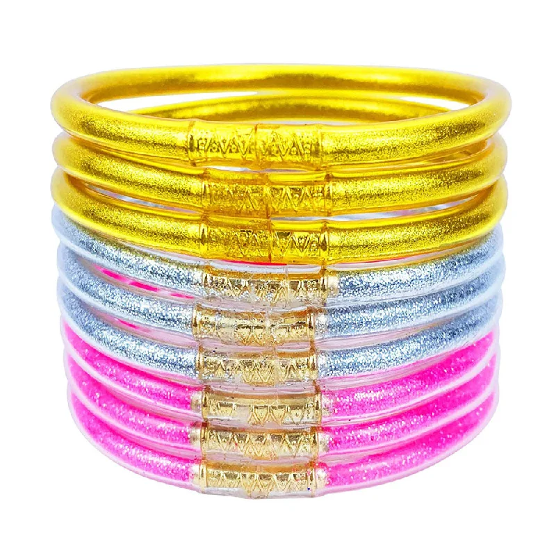 Wholesale PVC Silicone Tube Gold Powder Jelly bangles 9pcs Bracelet