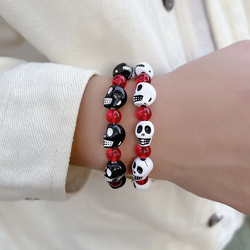 Wholesale Red Beaded Skeleton Head Acrylic Bracelet