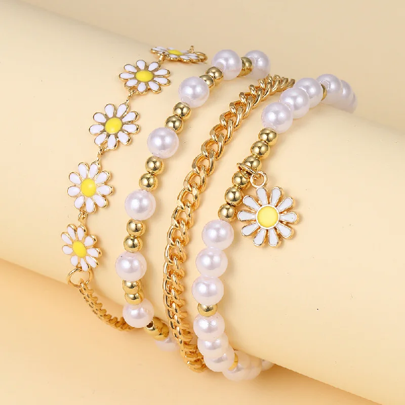 Wholesale Small Gold Bead Pearl Alloy Bracelet Set