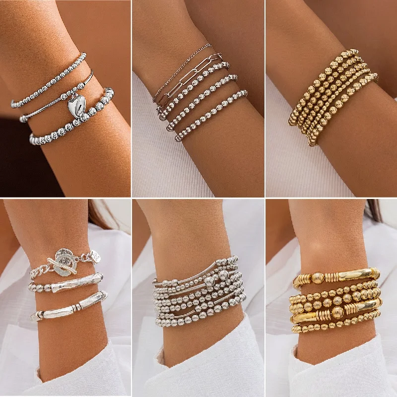 Wholesale Sweet Cool Beaded Love Alloy Bracelet Set