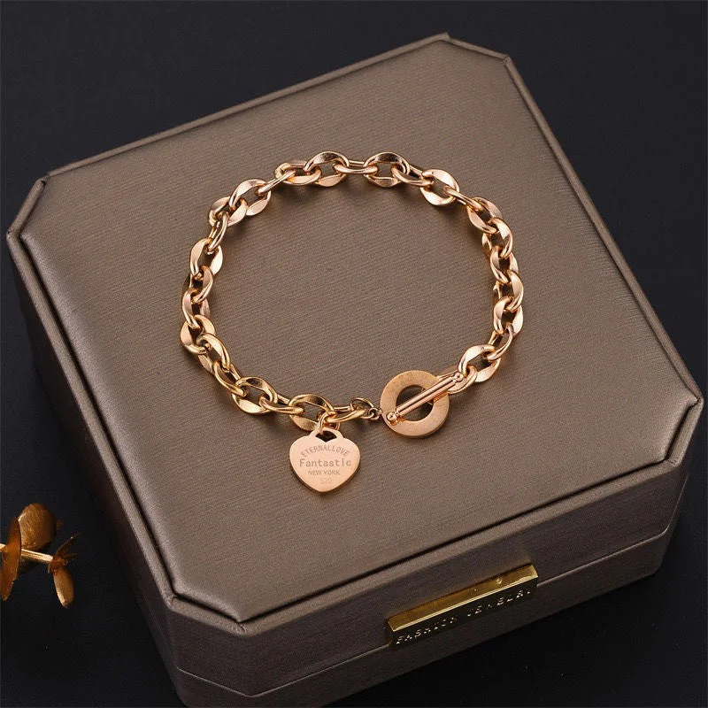 Wholesale Titanium Steel OT Buckle Love Stainless Steel Heart Bracelet