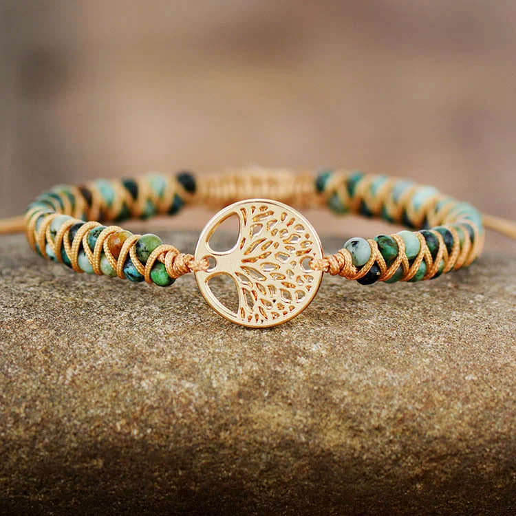 Wholesale Tree of Life Natural Stone Beaded Handwoven Bracelet